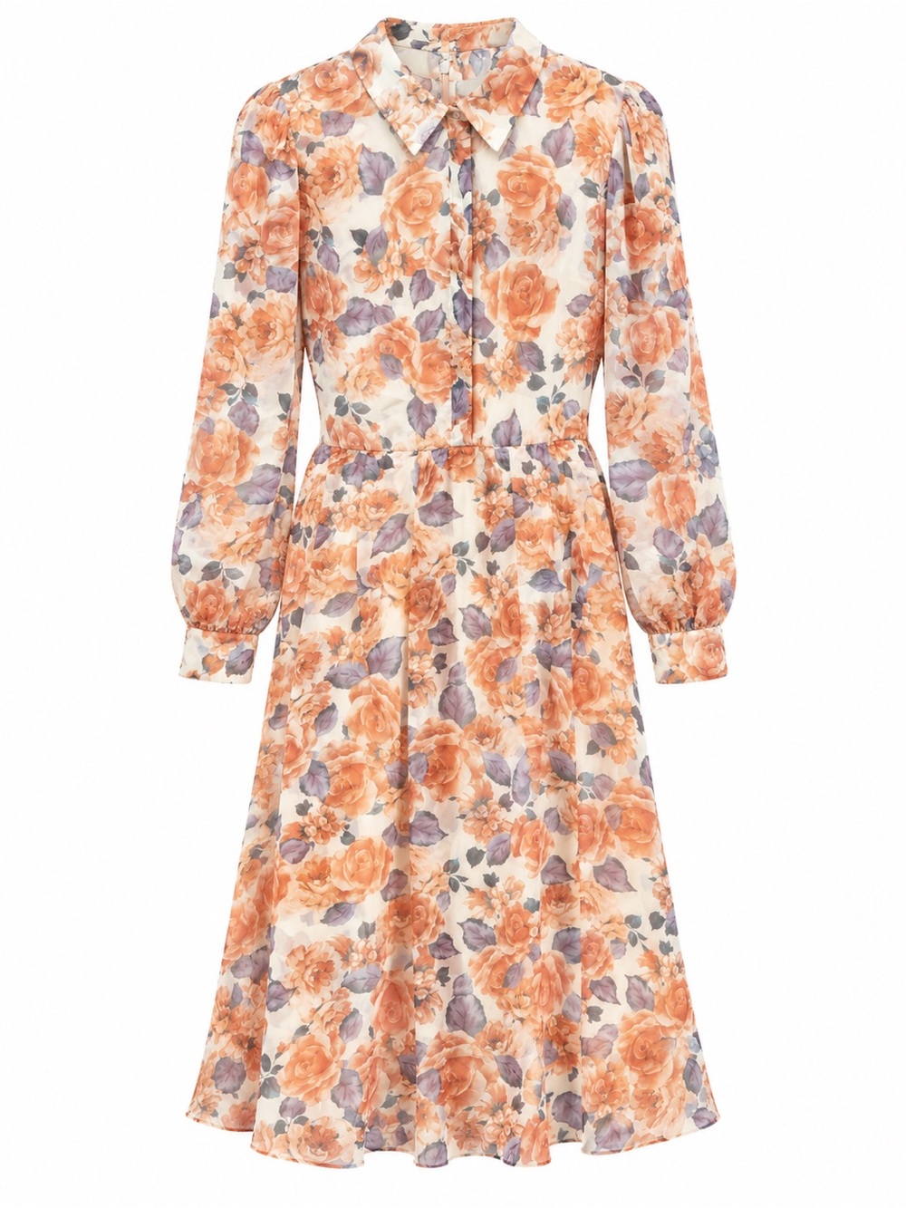 Mikael Aghal butterscotch multi, Floral Long-Sleeve Dress. NWT